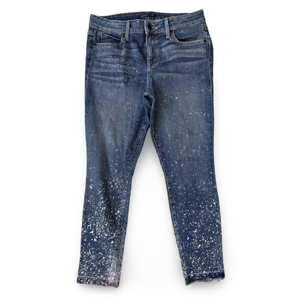 Level 99 Women’s Skinny Jeans Size 28 Galaxy Wash‎ Distressed Splatter Hem